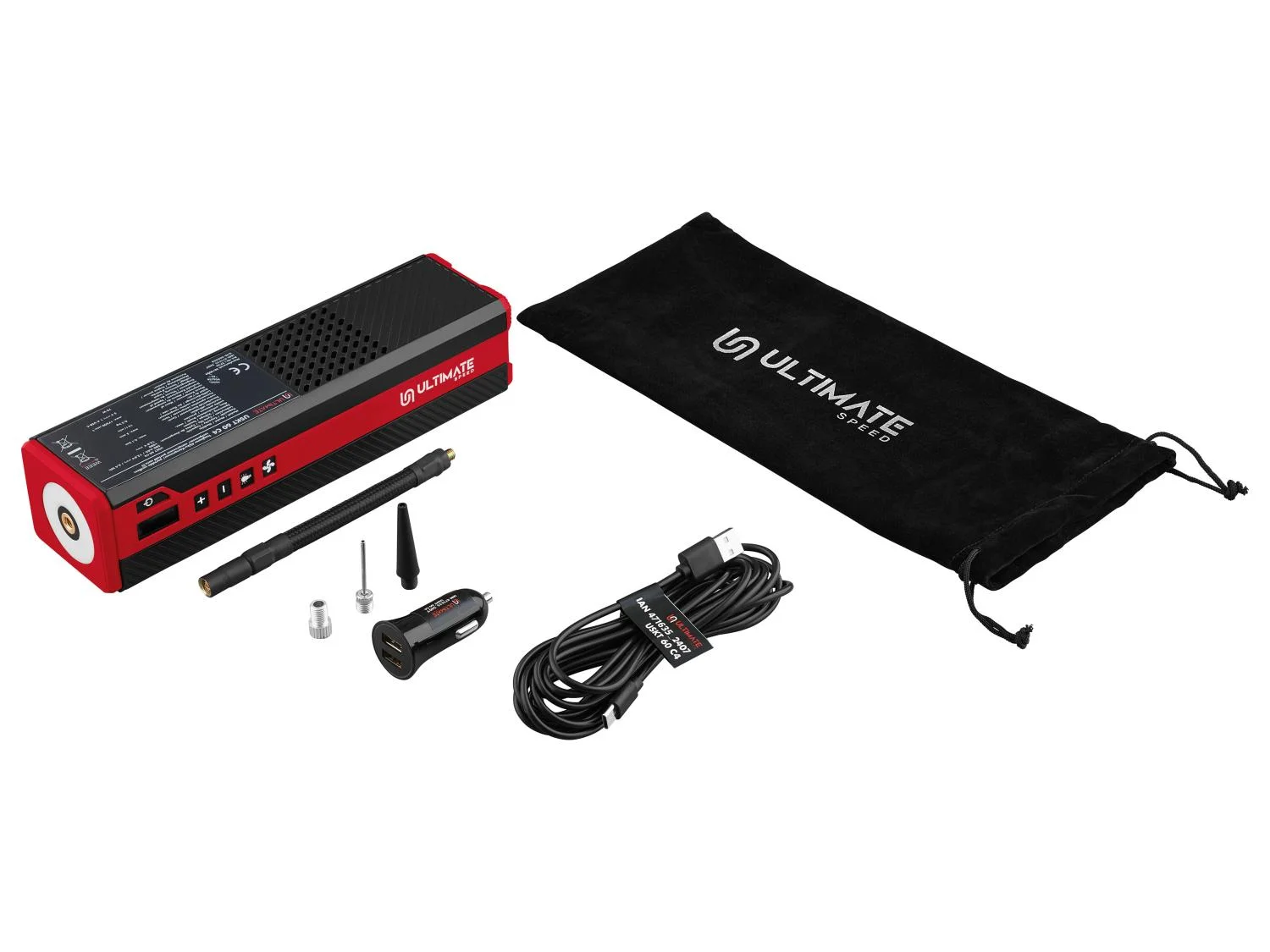 ULTIMATE SPEED® Tragbarer Akku-Kompressor »USKT 60 C4«, mit integrierter LED-Taschenlampe